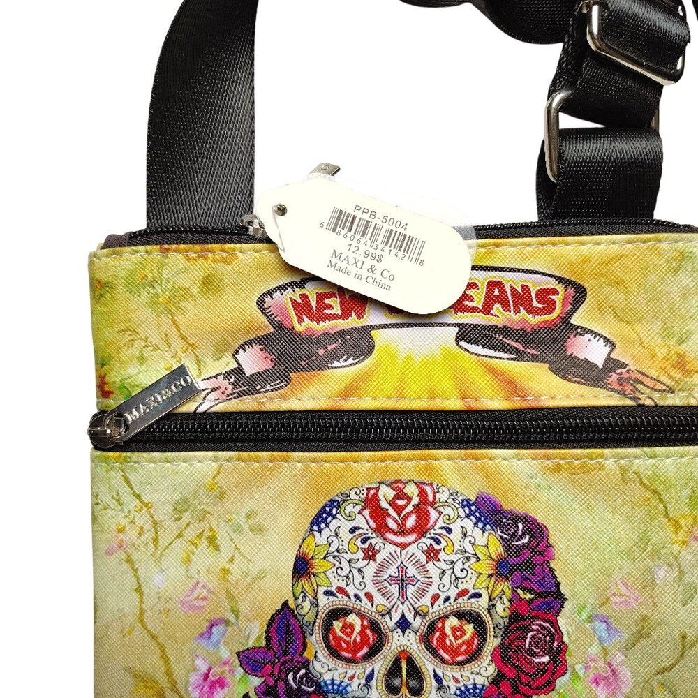 New Orleans Voodoo Crossbody Bag With Adjustable Strap and Sugar Skull Design - Picture 6 of 6